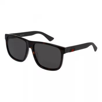 Gucci GG0010S-003 Gafas de sol cuadradas para hombre, montura negra brillante, lentes grises, 58/16/145 mm