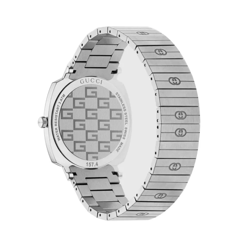 GUCCI Grip reloj de cuarzo unisex 35mm acero inoxidable esfera plateada YA157410