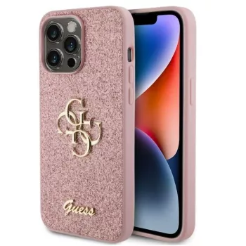 GUESS Apple iPhone 15 Pro Max Fixed Glitter 4G Metal Logo Funda Rosa