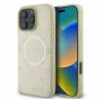 GUESS Funda MagSafe Saffiano Peony Stamp para Apple iPhone 16 Pro Max dorada