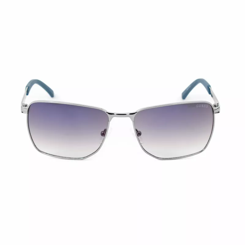 GUESS GF00018-6008C Gafas de sol rectangulares para hombre - Montura negra, lentes grises tintadas, UV400