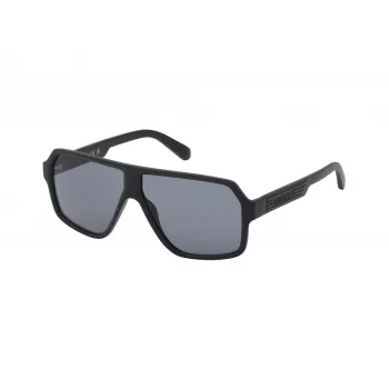 GUESS GF00047-6102A Gafas de sol rectangular hombre - Montura negra brillante, lentes ahumadas, 61mm