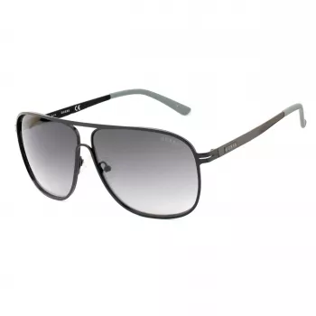 GUESS GF5025S-02B Gafas de sol estilo aviador hombre - Montura negra, Lentes gris ahumado, 61 mm