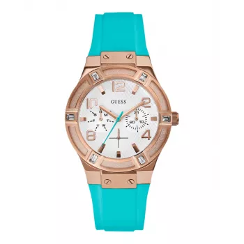 GUESS Reloj de mujer W0564L3 Oro rosa Acero inoxidable y piel marrón 39mm