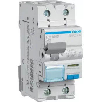 Hager ADA560D RCBO 1P+N 10A curva C 30mA tipo A 10kA 230V
