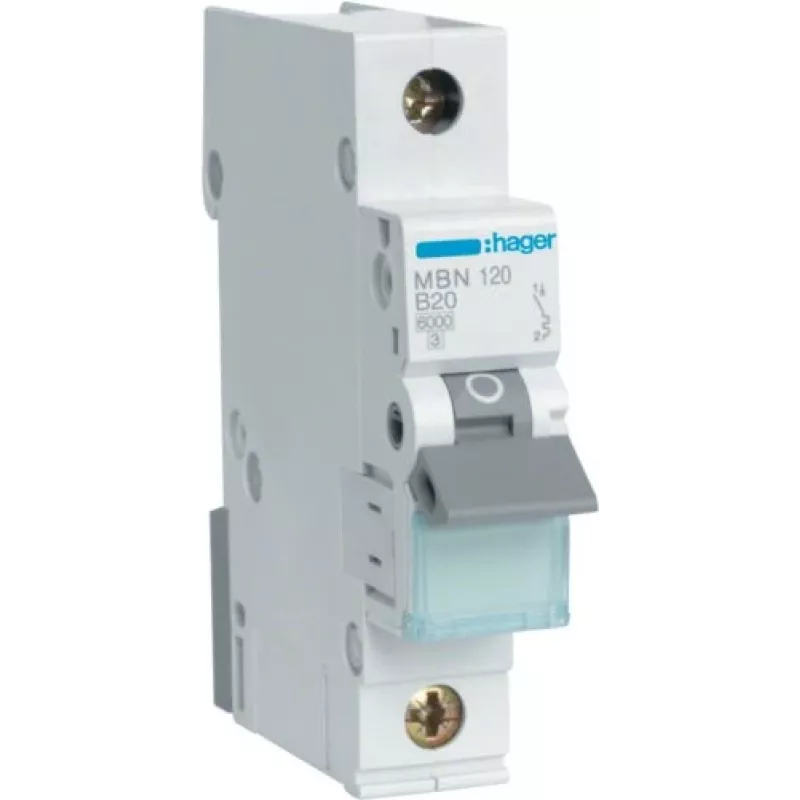 Interruptor magnetotérmico Hager MBN120, 1 polo, B20, 6 kA