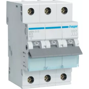 Interruptor automático Hager MBN313 13A 3 polos curva B, 6kA, 3 módulos