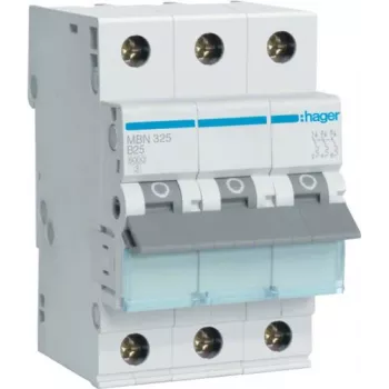 Hager MBN325 interruptor automático 3 polos 25 A curva B 6 kA 3 módulos