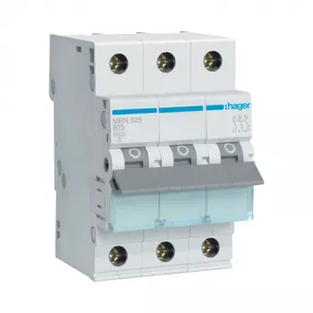 Hager MBN325 interruptor automático 3 polos 25 A curva B 6 kA 3 módulos