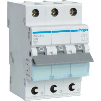 Hager MCS340 Interruptor automático de 40A 3 polos con curva C, 6kA, 3 módulos