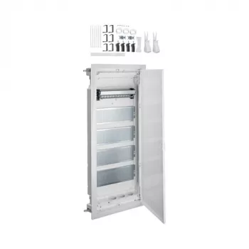 Hager Multimedia Volta HWV VH60NW Distribuidor multimedia empotrable de 5 filas con puerta de acero ranurada, Blanco