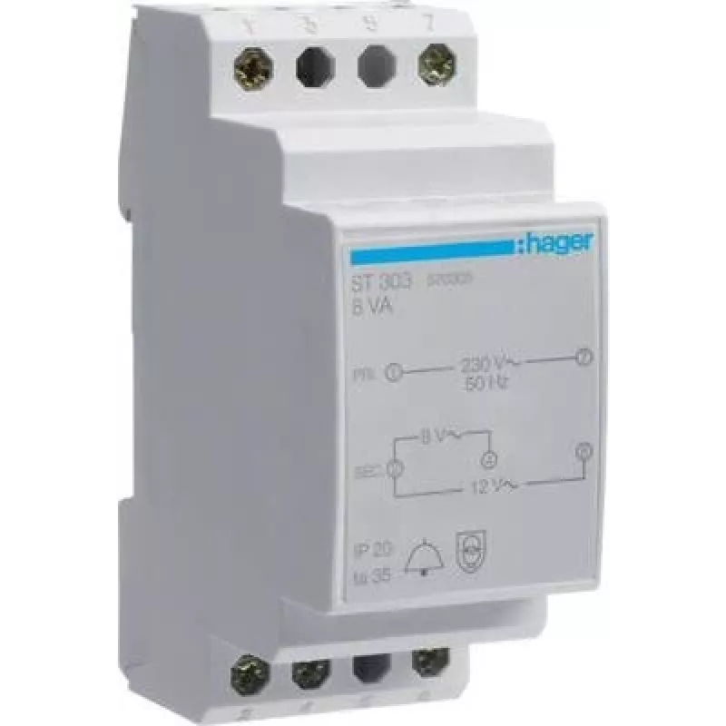 Hager ST303 Transformador de timbre 230V a 8V/12V 8VA 2 módulos