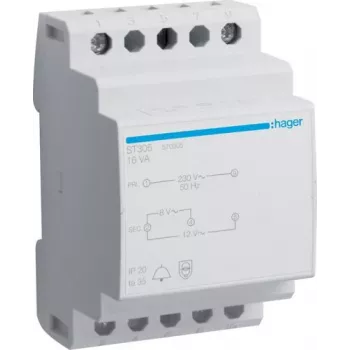 HAGER ST305 Transformador de timbre 230V a 8/12V AC 8VA carril DIN