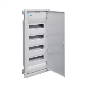 Hager VU48NC cuadro de distribución empotrable pequeño, 4 filas, 48 módulos, puerta de acero blanca