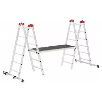 HAILO G60 andamio de aluminio, 2x12 peldaños, altura de trabajo máx. 7,0 m, plata/rojo