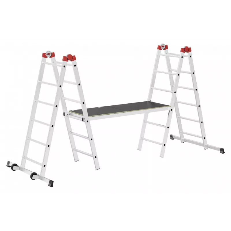 HAILO G60 andamio de aluminio, 2x12 peldaños, altura de trabajo máx. 7,0 m, plata/rojo