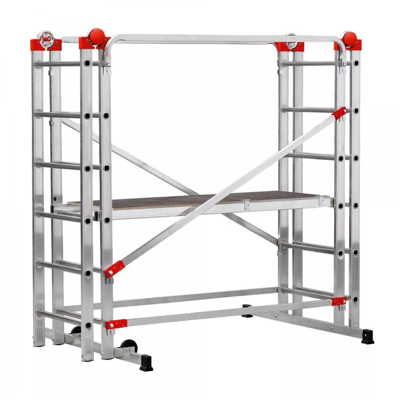 HAILO G60 andamio de aluminio, 2x12 peldaños, altura de trabajo máx. 7,0 m, plata/rojo