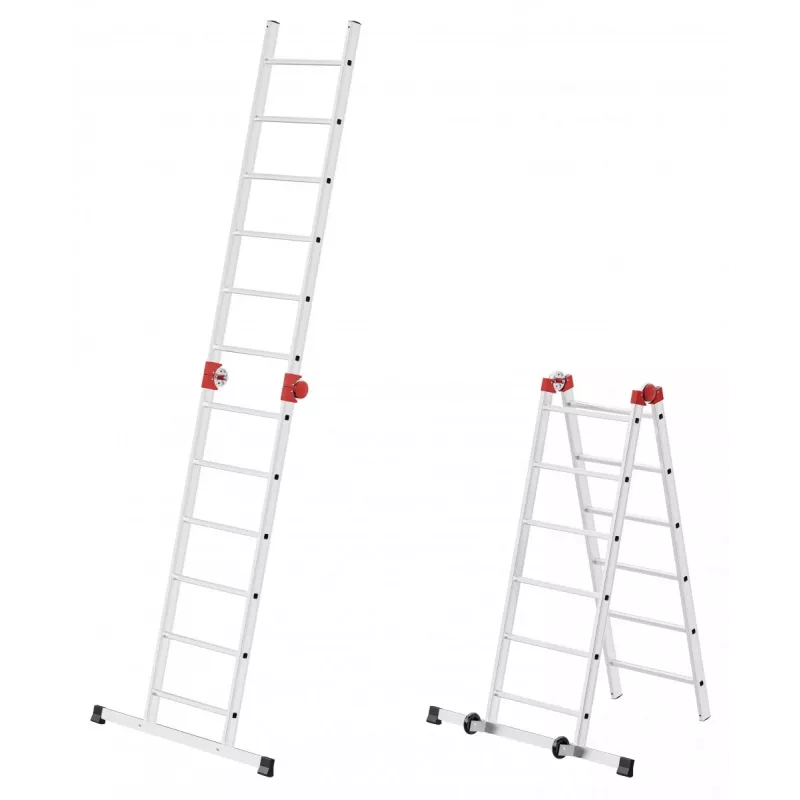 HAILO G60 andamio de aluminio, 2x12 peldaños, altura de trabajo máx. 7,0 m, plata/rojo