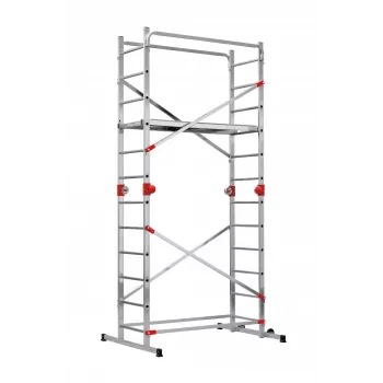 HAILO G60 andamio de aluminio, 2x12 peldaños, altura de trabajo máx. 7,0 m, plata/rojo