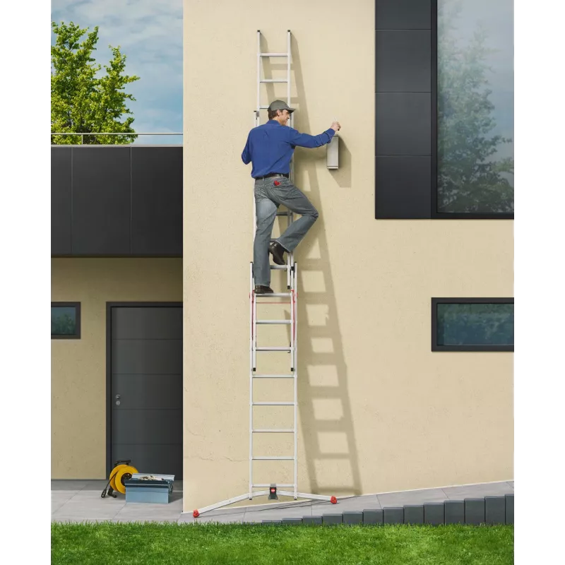Hailo S100 ProfiLOT escalera combinada, aluminio, 2x6+1x5 peldaños, 3 tramos, carga máx. 150 kg