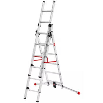 Hailo S100 ProfiLOT escalera combinada, aluminio, 2x6+1x5 peldaños, 3 tramos, carga máx. 150 kg