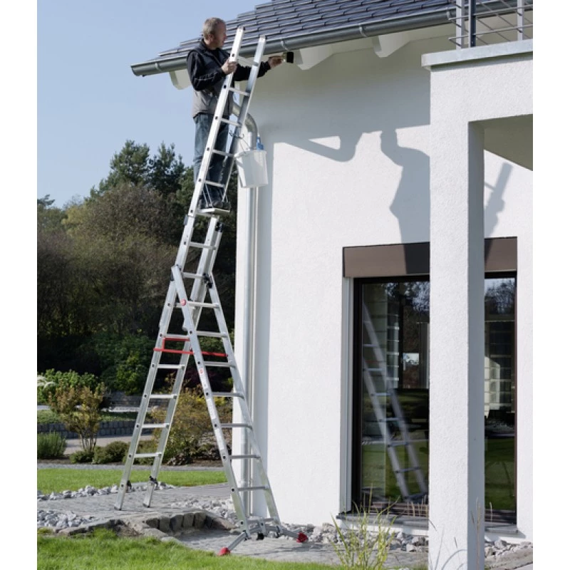 Hailo S100 ProfiLOT escalera combinada, aluminio, 3 tramos, 2x9+1x8 peldaños, altura de trabajo máx. 7,00 m