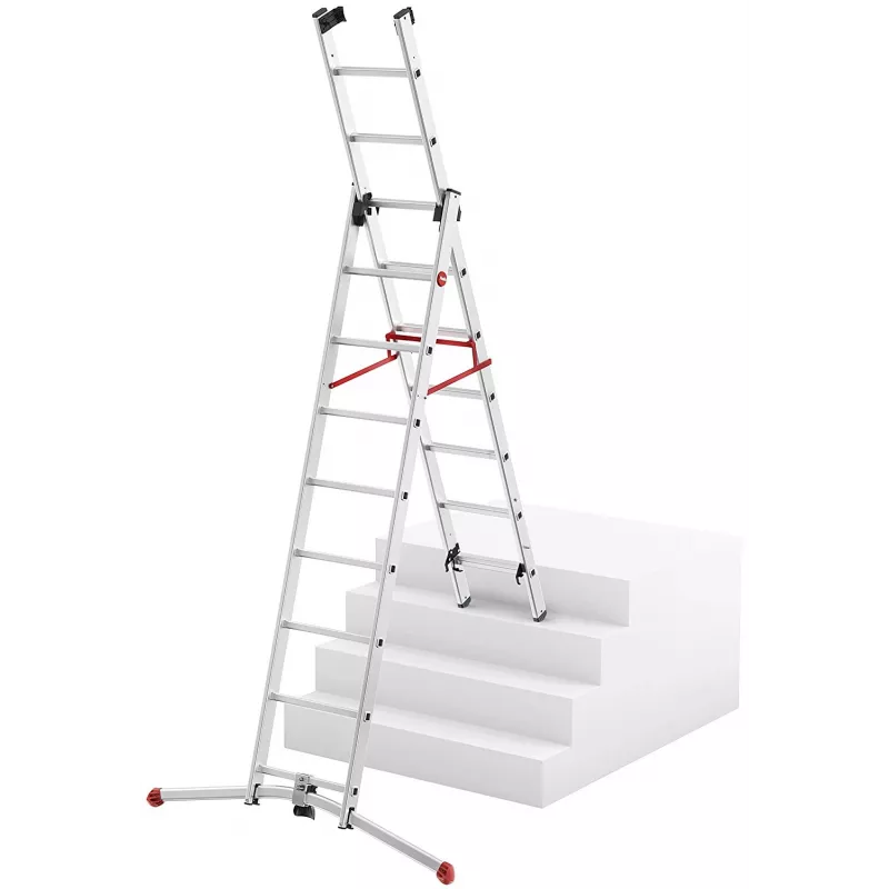 Hailo S100 ProfiLOT escalera combinada, aluminio, 3 tramos, 2x9+1x8 peldaños, altura de trabajo máx. 7,00 m
