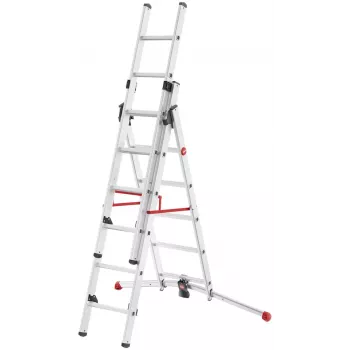 Hailo S100 ProfiLOT escalera combinada, aluminio, 3 tramos, 2x9+1x8 peldaños, altura de trabajo máx. 7,00 m
