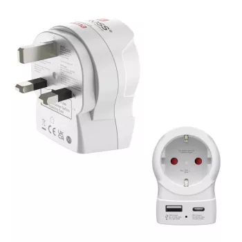 Hama adaptador de viaje EU a UK 1x USB-A USB-C Power Delivery 20W blanco