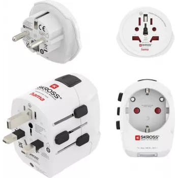 Hama World Travel Pro Light set de adaptador de viaje universal USB, 3 polos, 2x USB, negro 00223464