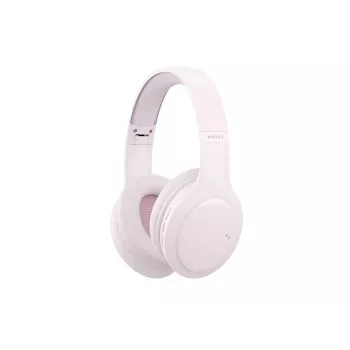 HAV H633BT auriculares inalámbricos over-ear con Bluetooth 5.3, 30 horas de autonomía, diseño plegable, micrófono integrado, soporte para tarjetas TF – rosa