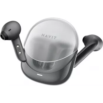 HAVIT Modern Buds auriculares True Wireless Stereo con Bluetooth 5.3, micrófono ENC, resistencia al agua IPX4, control táctil, modo de juego de baja latencia, estuche de carga USB-C, negro