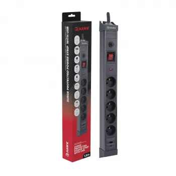 Hawk HWPS501GY regleta de enchufes 1,5m gris 5 tomas Schuko