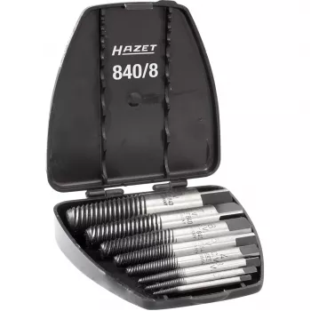 HAZET 840/8 set extractor de tornillos M3 - M45, 8 piezas, espiral a izquierdas, acero de herramientas de alta calidad, en maletín de plástico