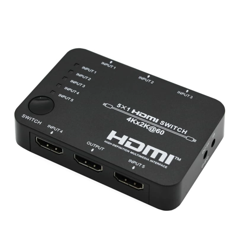 HDCVT HDS-B51 Switch HDMI 2.0 5x1 4K@60Hz HDR10 Dolby Vision HDCP 2.2 18Gbps con mando a distancia IR