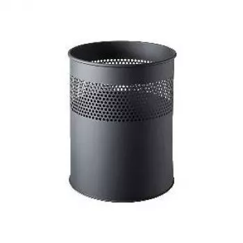 HELIT H2515795 Papelera de acero con tapa perforada, 15 litros, negra, redonda