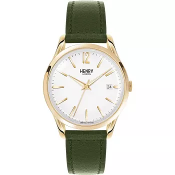 HENRY LONDON Reloj unisex HL39-S-0098 39mm oro rosa piel verde