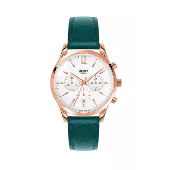 HENRY LONDON reloj mujer HL39-CS-0144 40 mm acero inoxidable correa de piel verde