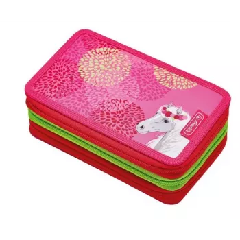 Herlitz Triple Bloomy Horse Estuche escolar, set de 31 piezas, Poliéster, 3 compartimentos con cremallera, Multicolor 50038770