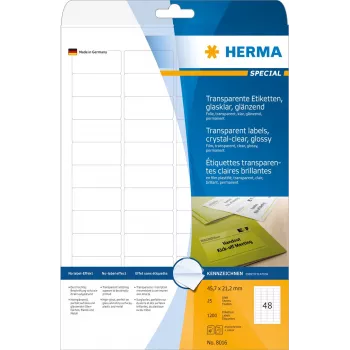 HERMA 8016 Etiquetas de poliéster cristalinas brillantes A4 45,7 x 21,2 mm 1200 etiquetas