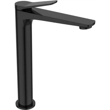High Peak Grifo de lavabo alto Nestos Negro Brillante