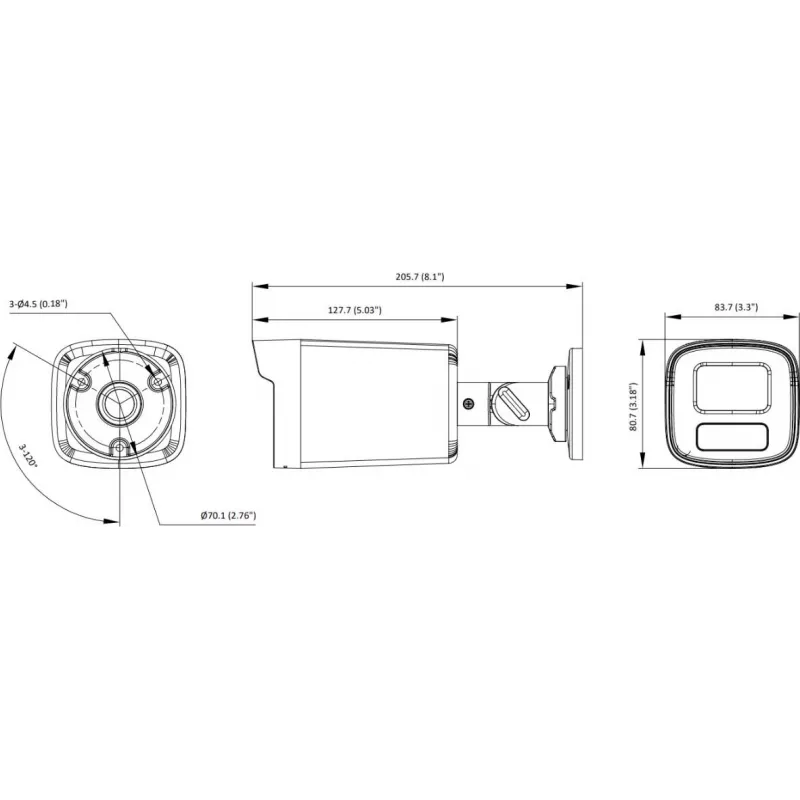 Hikvision DS-2CE12UF3T-LS Cámara mini bullet 3K ColorVu 4 en 1 con objetivo de 2.8mm, luz cálida 40m, IP67