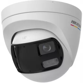 Cámara CCTV turret Hikvision DS-2CE72KF3TP-DLS(180°) 3K con objetivo de 2,8 mm, campo de visión de 100°, luz blanca, IP67, 12 VDC
