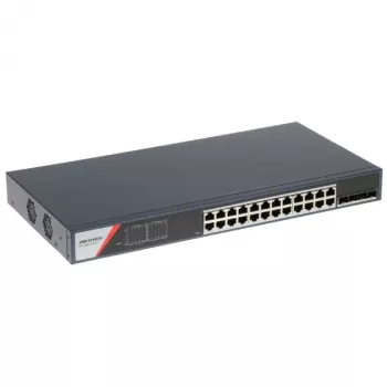Hikvision DS-3E1528-SI-24T4F switch PoE gestionado Layer 2, 24 puertos PoE, 4 uplinks SFP, presupuesto PoE 370W