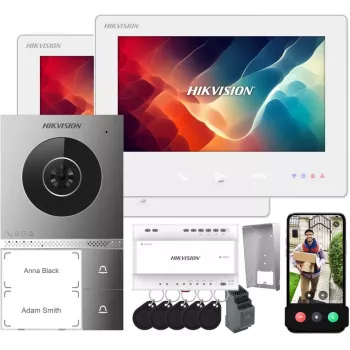 Hikvision DS-KIS705EY/2Monitors Kit de videoportero IP con 2 estaciones interiores, 2 MP estación de puerta, pantalla táctil de 7