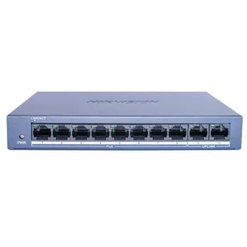 Hikvision DS-XS0110-P Switch PoE+ no gestionado de 10 puertos (8 puertos PoE+, presupuesto 110W)