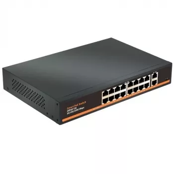 HISMART switch Gigabit PoE+ de 18 puertos con 16 puertos PoE y 2 puertos uplink, 250W de presupuesto, no gestionable, metal, montaje en rack