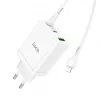 HOCO Cargador de pared 35W Dual USB-C + USB-A PD y QC3.0 con cable USB-C a Lightning, blanco