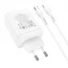 HOCO Cargador de pared 35W Dual USB-C + USB-A PD y QC3.0 con cable USB-C a Lightning, blanco