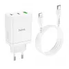 HOCO Cargador de pared 35W Dual USB-C + USB-A PD y QC3.0 con cable USB-C a Lightning, blanco